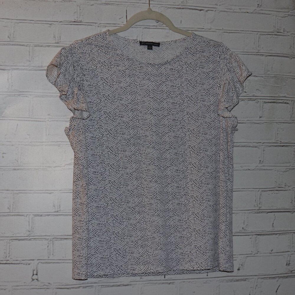 🤍🖤 Adrianna Papell Polka‑Dot Blouse · Size Large · timeless contrast